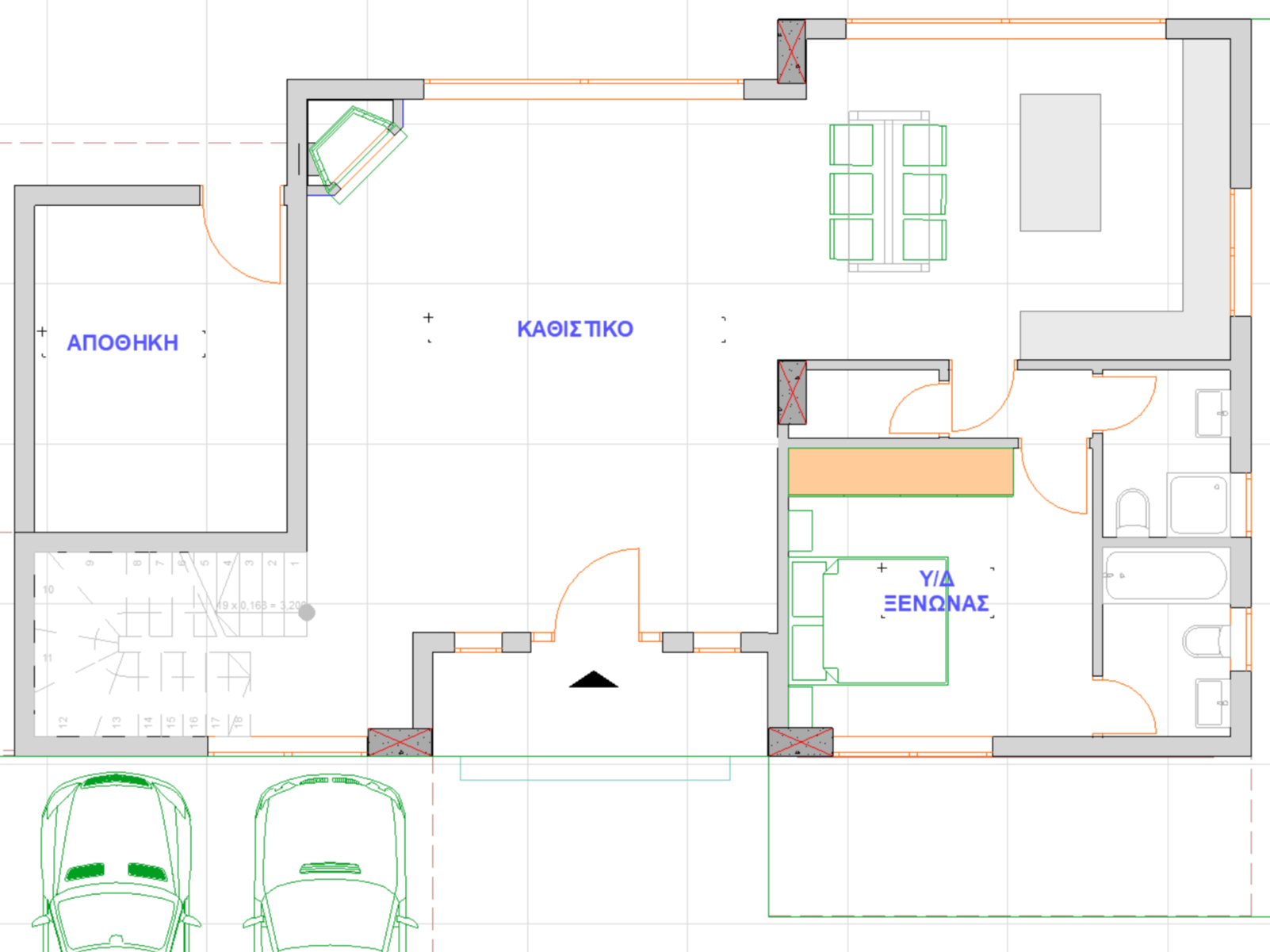 Αρχιτεκτονική μελέτη για την κατασκεύη νέας μεζονέτας σε προάστειο της Αθήνας - κάτοψη ισογείου